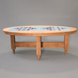 Oak and tile coffee table by Guillerme et Chambron for Votre Maison, 1970s.