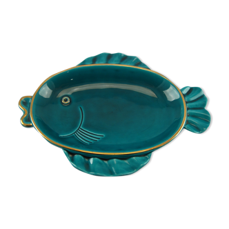 Empty cup stylized fish pocket green earthenware enamelled VERCERAM 1950 to 1970