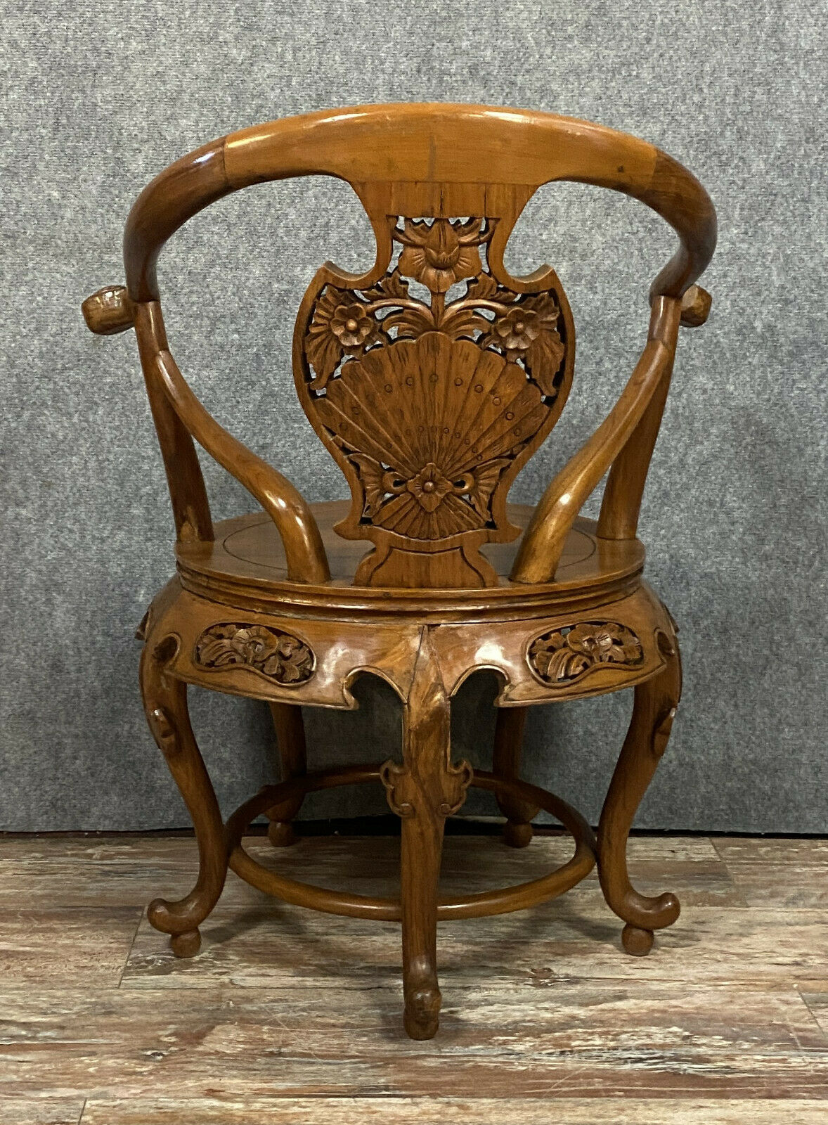 Pair of chinese chairs in exotic wooden barrel shape around 1900-1920
