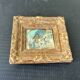 Small antique painting signed Daniel Rouvière – Village scene with horses