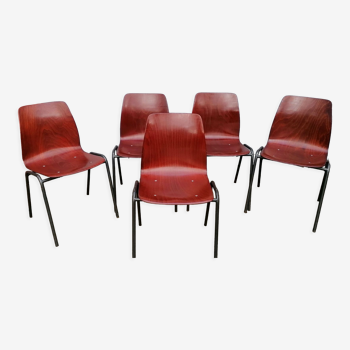 Lot de 5 chaises design Pagholz 1960/70 marron