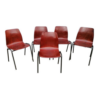 Set of 5 design chairs Pagholz 1960/70 brown