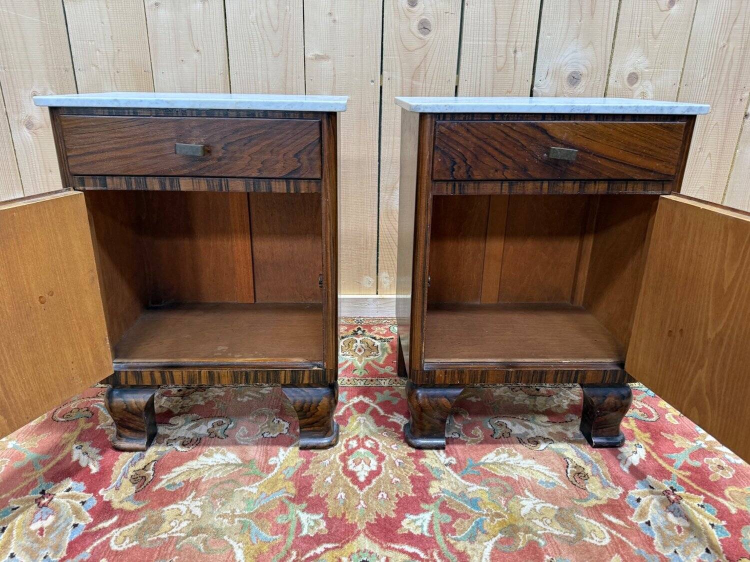 Art Deco bedside tables – Rosewood, Carrara marble & Brass – Year