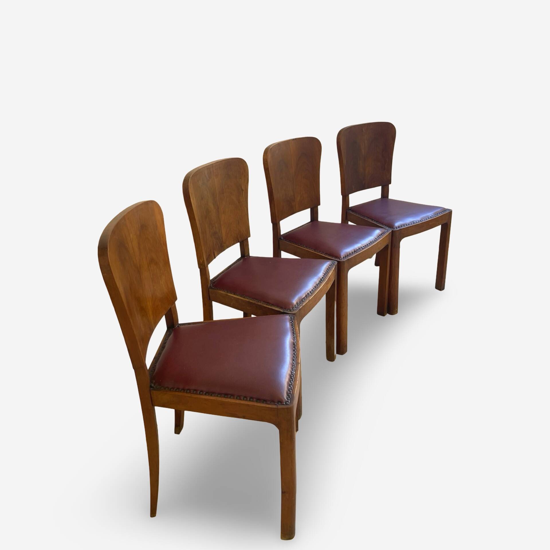Set of 4 Art Deco dining chairs in walnut, Italy, 1930s-1940s.