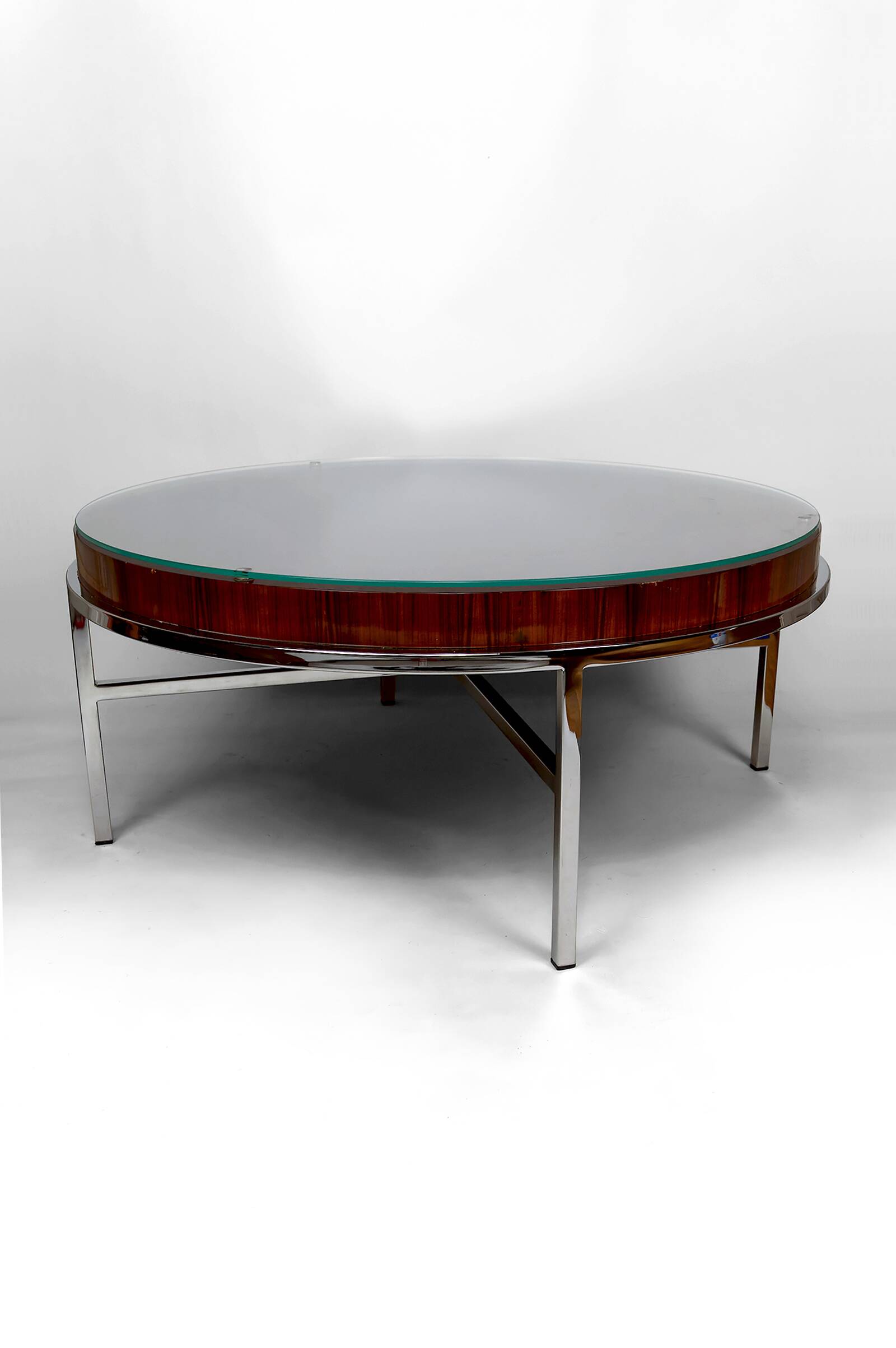Modernist Coffee Table – Chrome & Exotic Wood – Italy, Circa 1960-1970