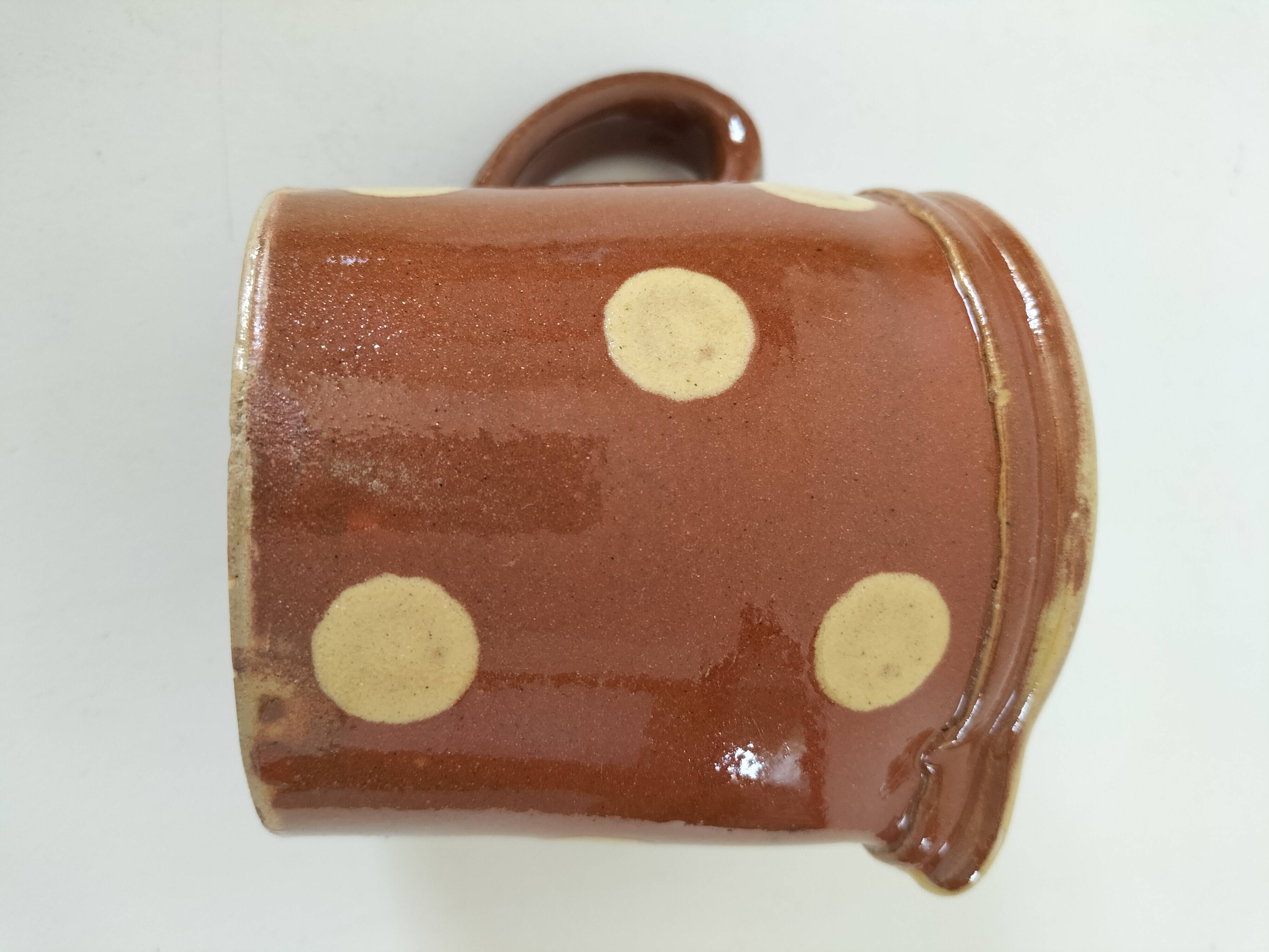 Small caramel milk jug with polka dots – Vintage Savoyard pottery
