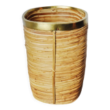 Rattan and brass umbrella stand, Italy, 1970