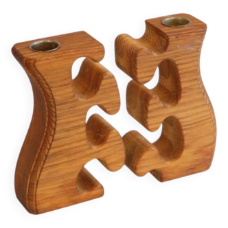 Pair of Swedish wooden candlesticks 1970