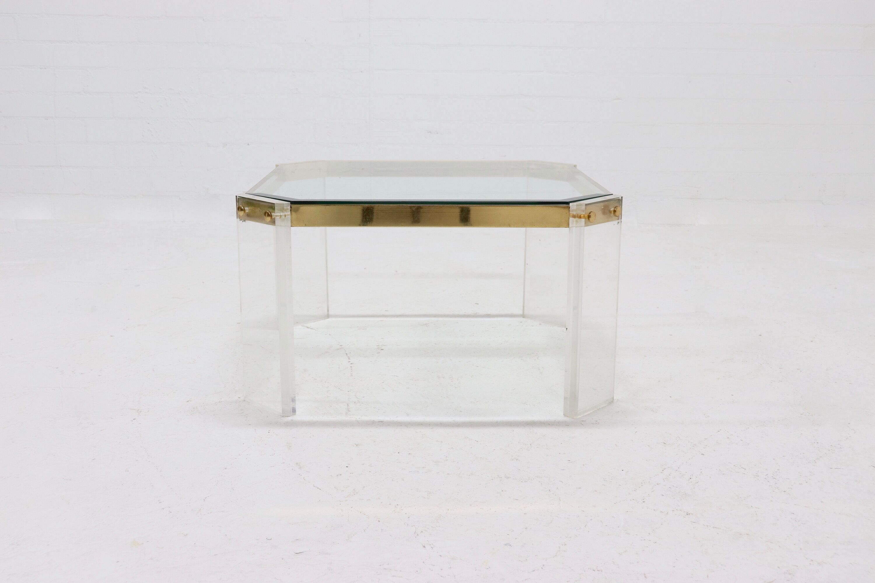French acrylic and gold plated glass coffee table 1970s