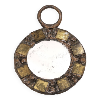 Miroir en plomb et verre jaune vert de Irena Jaworska, années 60