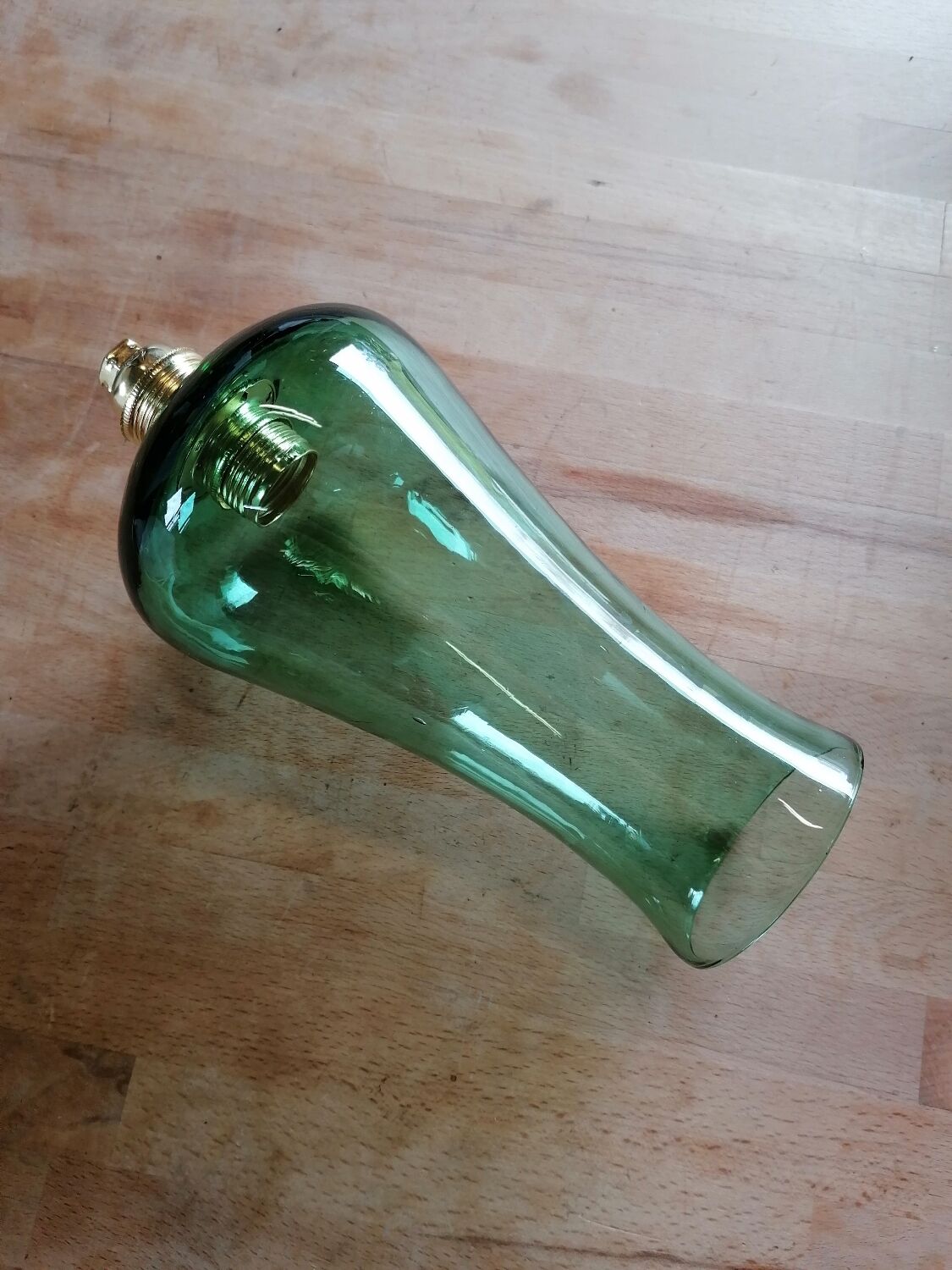 Vintage green pendant lamp in blown glass