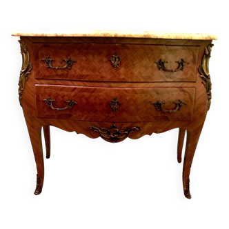 Curved Louis XV style chest of drawers 20th century marble top