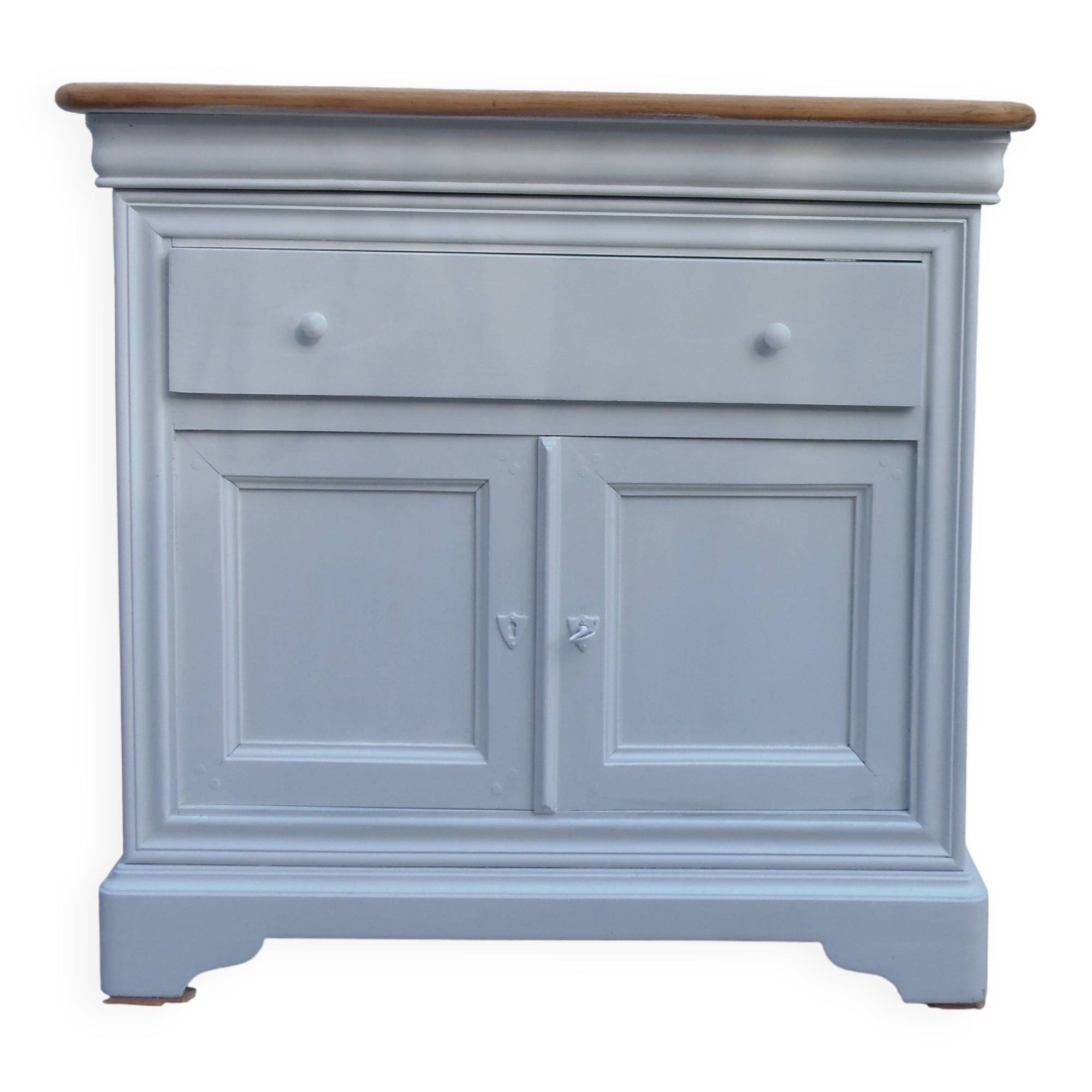 Buffet style Louis-Philippe in cherry wood – pearl grey & natural wood.