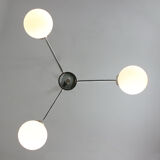 Lustre italien à 3 bras chromé et opaline