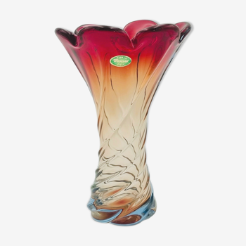 Vase en verre de Murano torsadé italien vintage étiqueté, années 1960