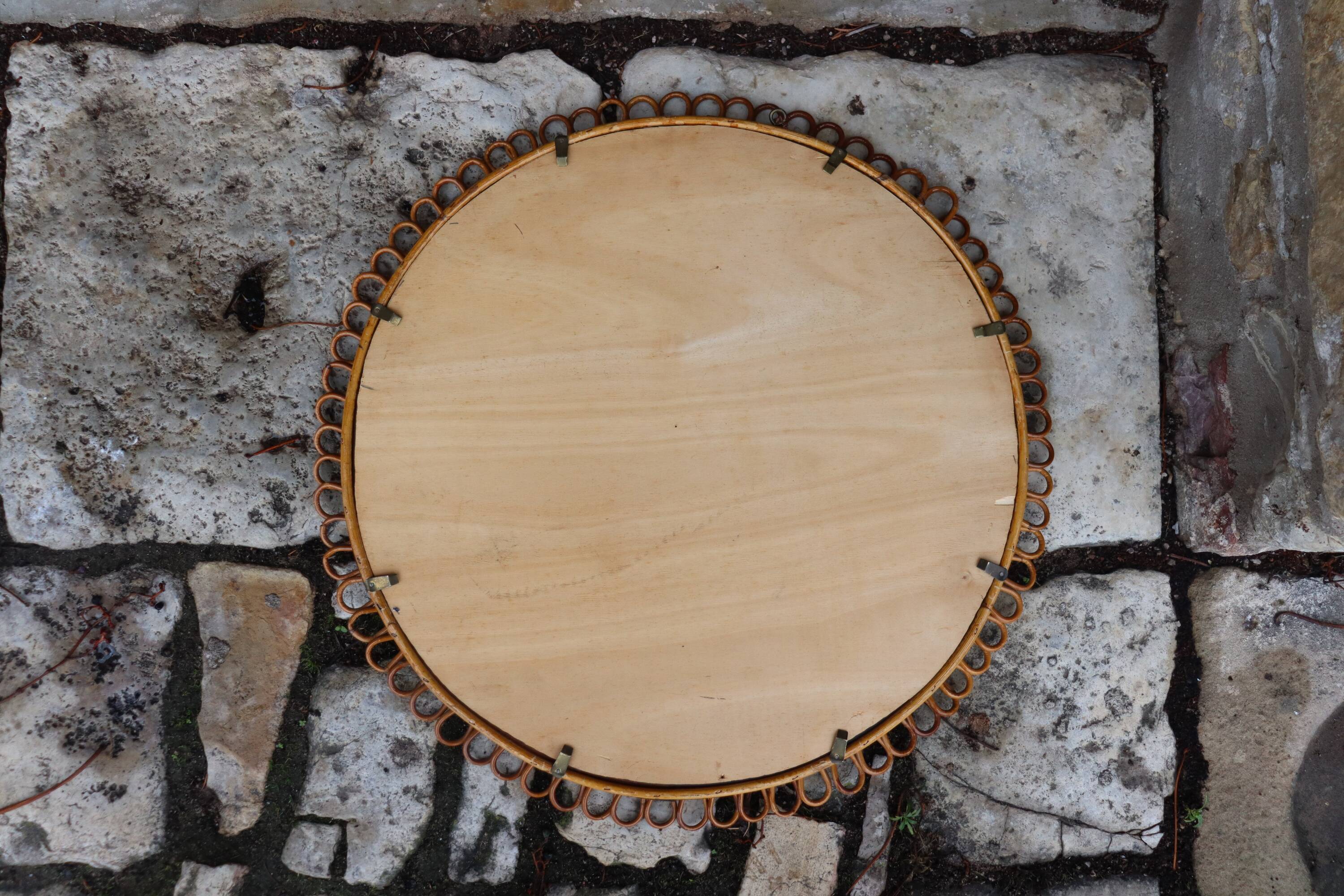 Italian rattan wall mirror, 1960s