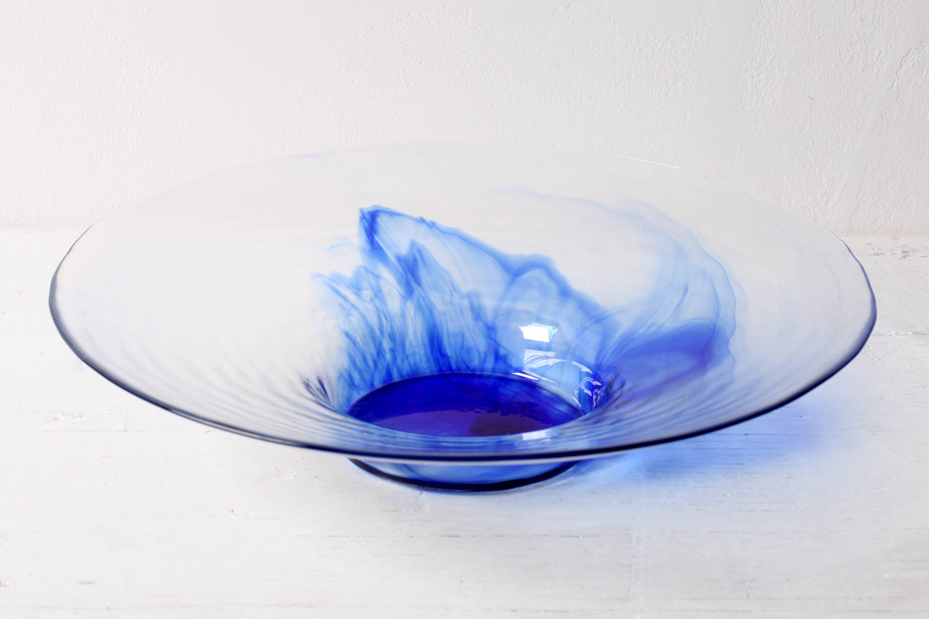 Vintage Bormioli Rocco Art Glass Bowl: Cobalt Blue Swirl Centerpiece