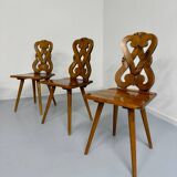 Set of 6 Alsatian double heart chairs in solid oak, early 20th century