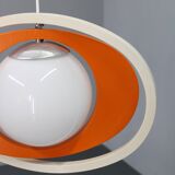 Suspension italienne orange et blanche des années 1970 — Sculpture moderne de l'ère spatiale