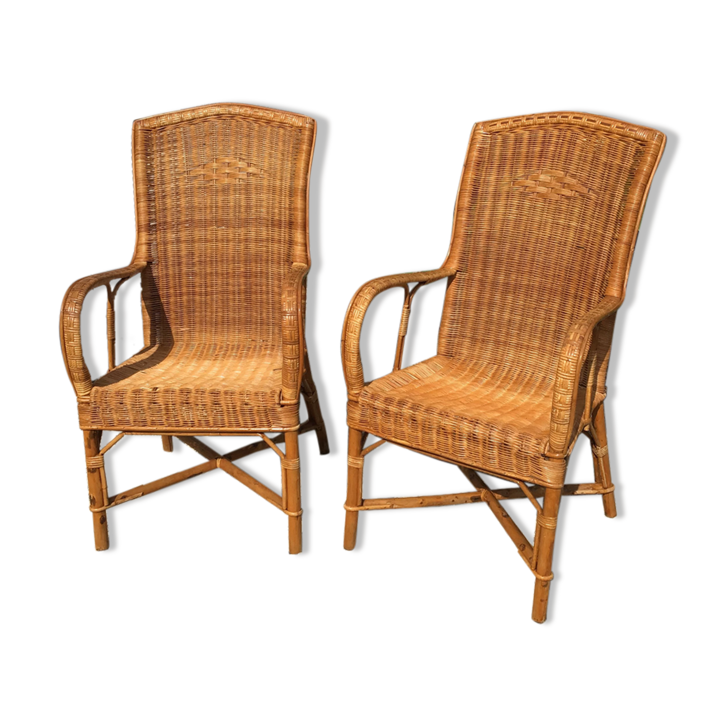Pair of rattan armchairs