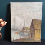 Vintage French oil painting on canvas, signed L. Salcido