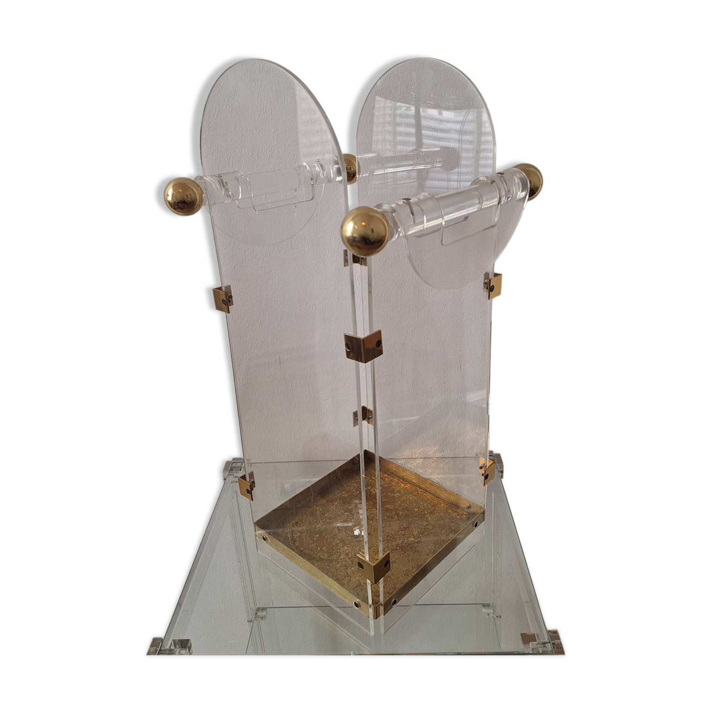 Fontana Arte inspired lucite / acrylic and brass umbrella stand, 1970s