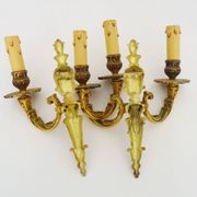 Old pair of bronze double-light wall sconces. 60s