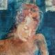 Tableau huile sur toile signé portrait femme « La Dessinatrice »