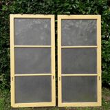 Pair of antique translucent glass sliding doors