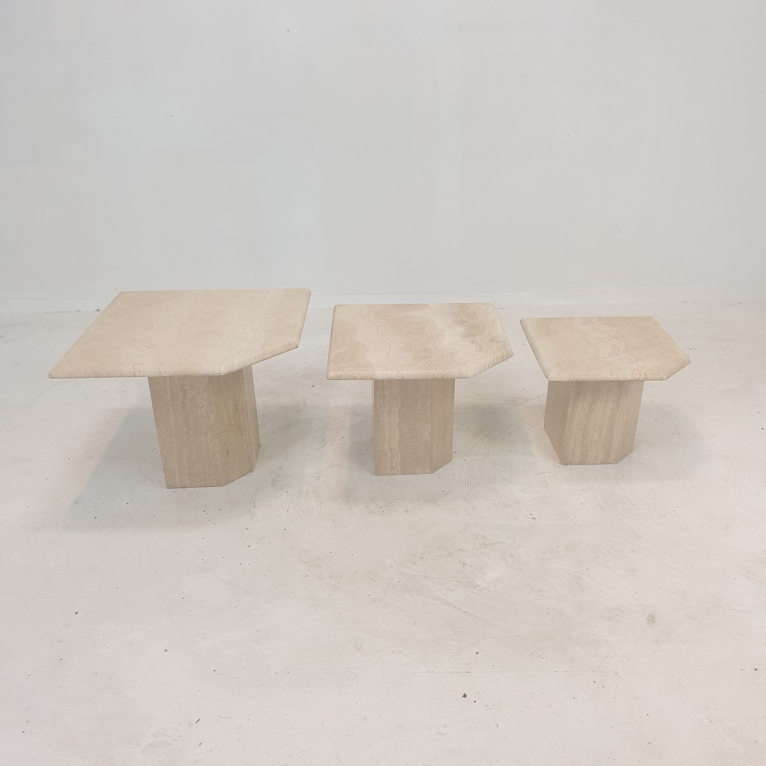 Set of 3 italian travertine coffee or side tables, 1980s