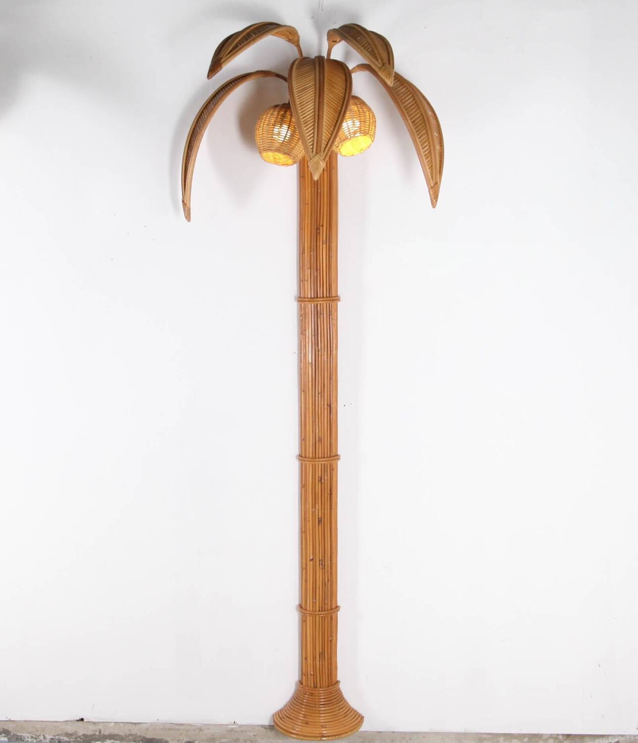 Pair of large "coconut/palm" wall lights in rattan