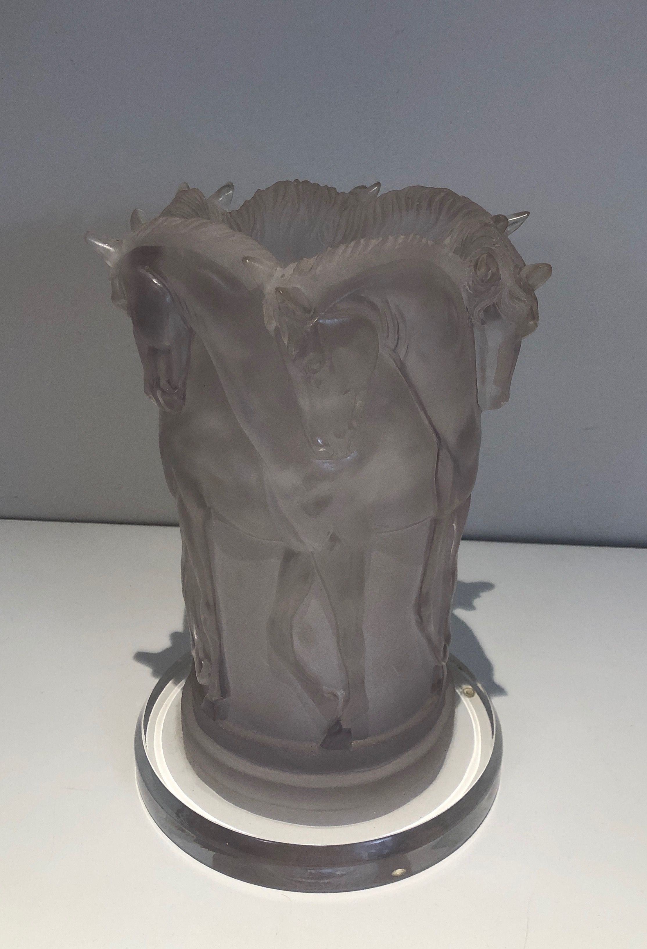 Plexiglass horse lamp in the style of Lalique.