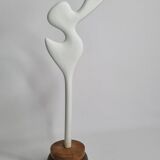 Biomorphic-inspired sculpture, on an industrial wooden base, 37 cm