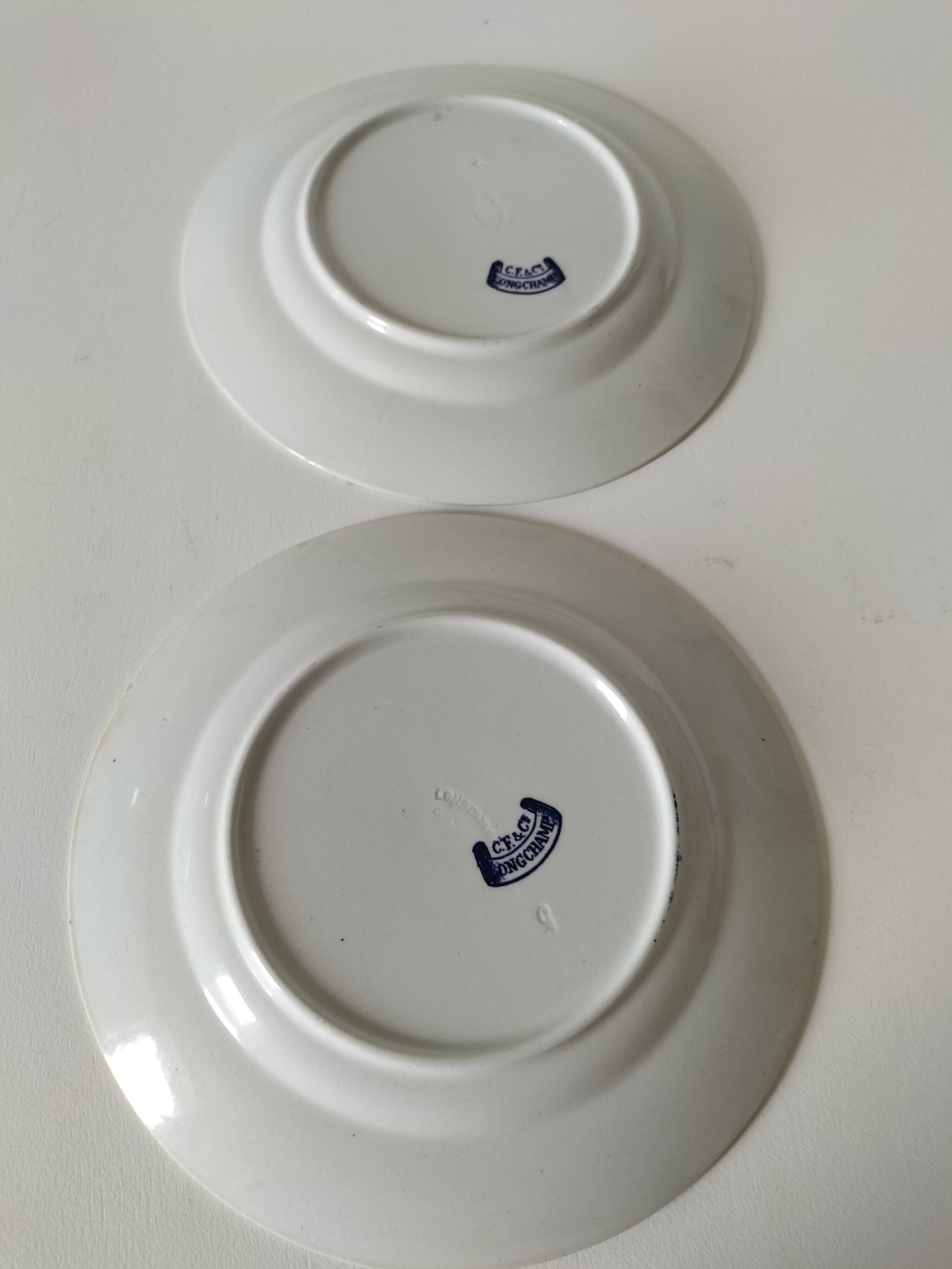 Pair of Longchamp plates 1880-1900 – Rare naturalistic floral decoration
