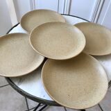 lot of 5 flat stoneware plates Made in France 70s
