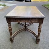 Napoleon III desk with carved spinning top legs in solid wood, 19th century