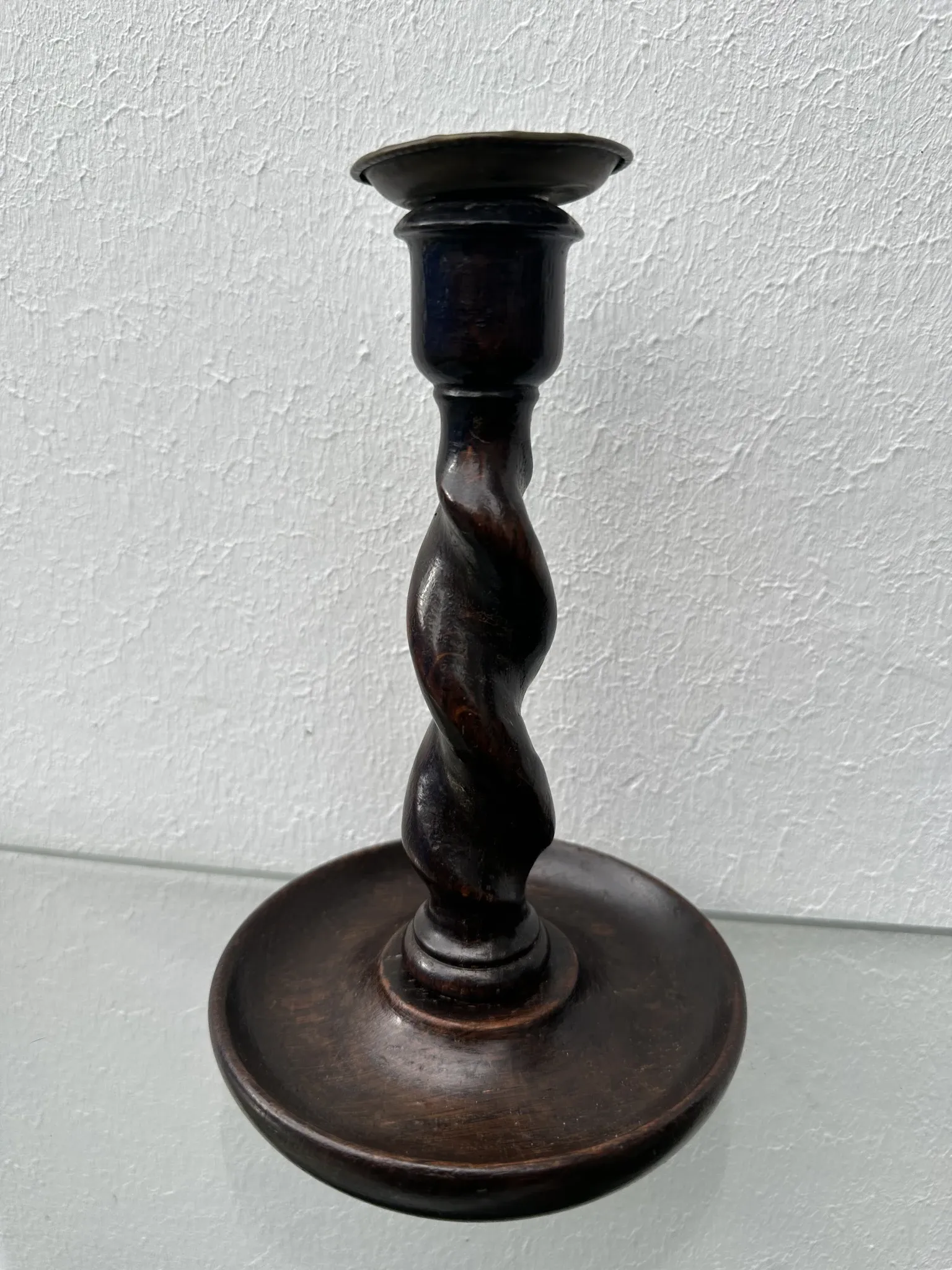 Pair of English oak Barley Twist candlesticks
