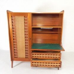Vintage buffet, rattan and wood secretary from the 1960s.