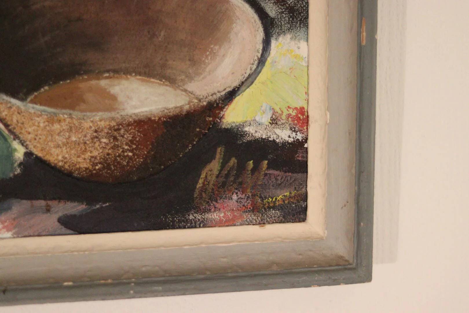 Huile sur toile suédoise originale vintage – nature morte avec vase et fleurs