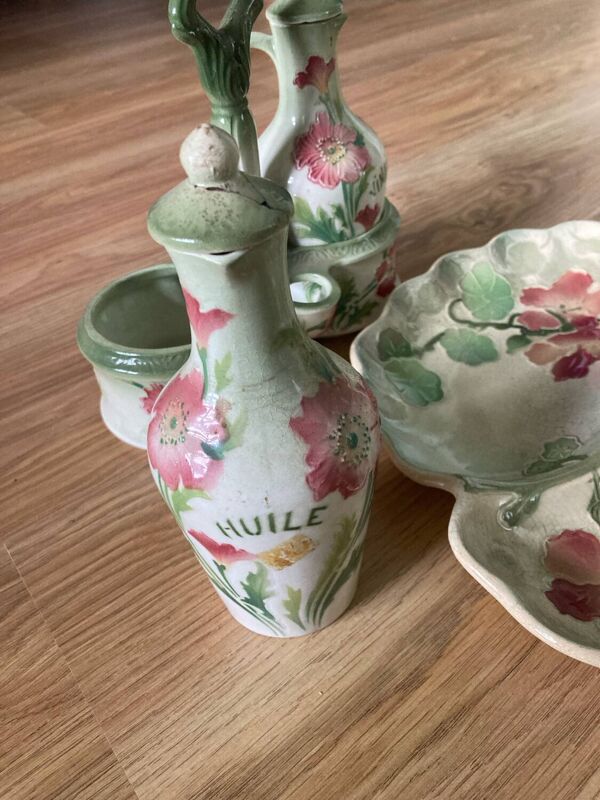 Plat et vinaigrier fleurs de pavots