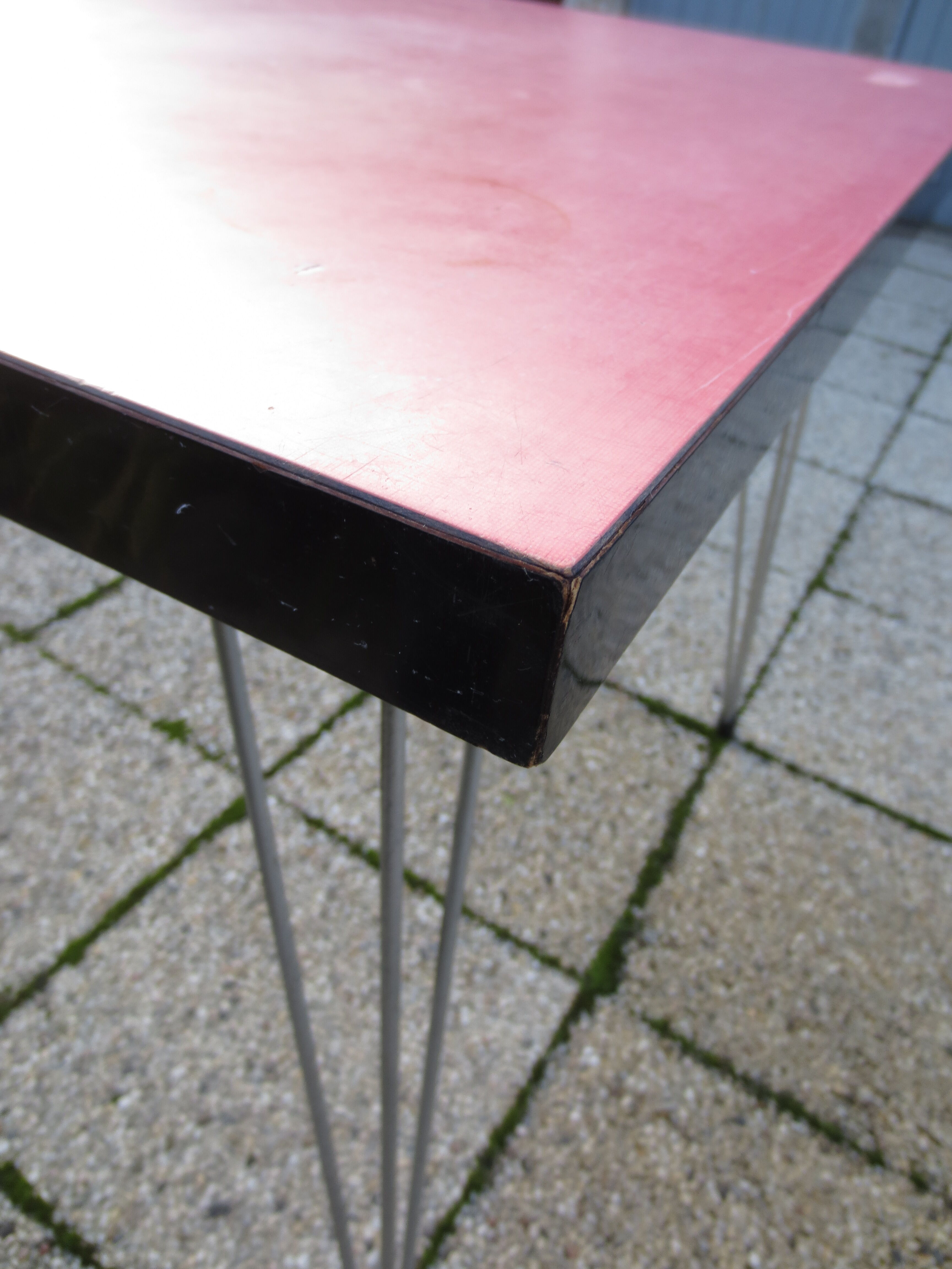 vintage bistro table in red formica