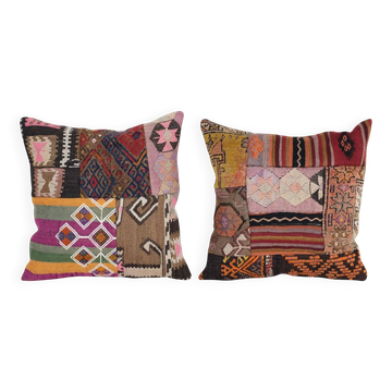Set of 2 vintage kilim cushion covers 51x51 cm
