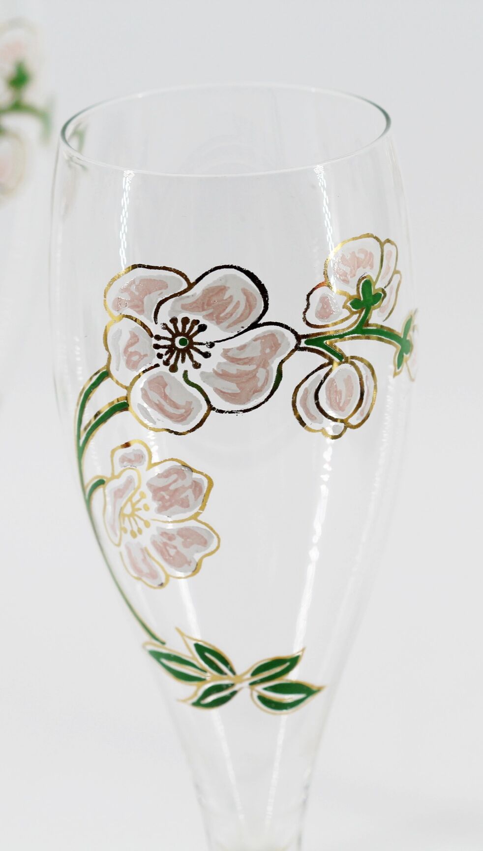 Lot de 3 flûtes en verre avec fleurs