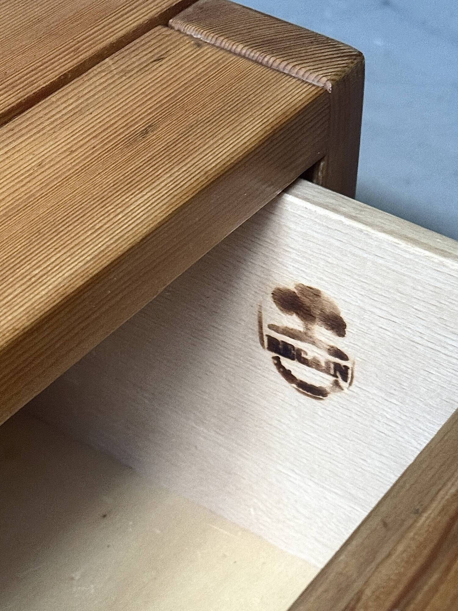Low bedside table, accent table in elm wood, Maison Regain, France 1970.