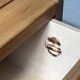 Low bedside table, accent table in elm wood, Maison Regain, France 1970.