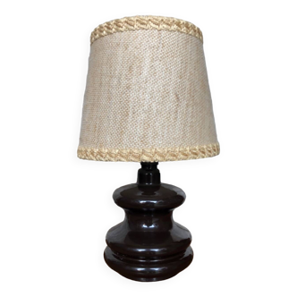 Old Brown Molded Glass Lamp + Beige Lampshade 70's Vintage #A832