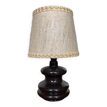 Ancienne Lampe Verre Moulé Marron + Abat-Jour Beige 70’s Vintage #A832