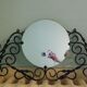 Porte manteau mural vintage avec miroir, 4 patères, fer forgé