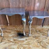 Paire de table basse gigogne style Louis XV en aluminium poli vintage
