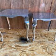 Pair of Louis XV Style Nesting Coffee Tables in Vintage Polished Aluminum